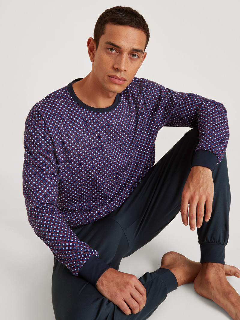 Calida Relax Streamline 5 Pyjama With Cuff Sovkläder Herr Blå | EZCT25173